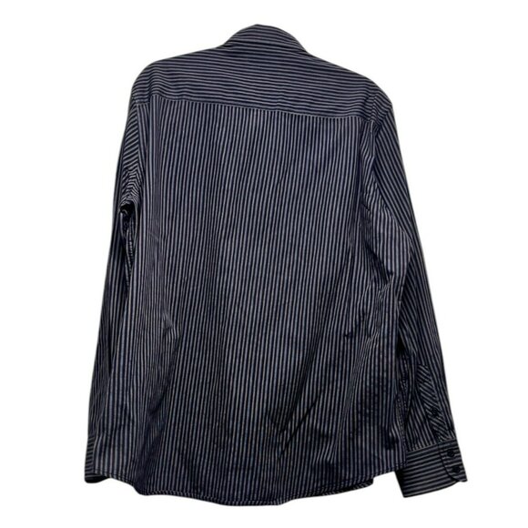 Ecko Unltd Men's XL Blue White‎ Striped Long Sleeve Button Up Shirt Logo - Picture 3 of 7